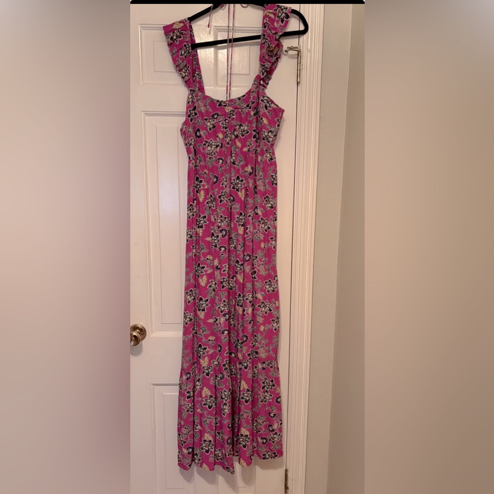 LOFT Purple  floral  Ruched Maxi Sundress